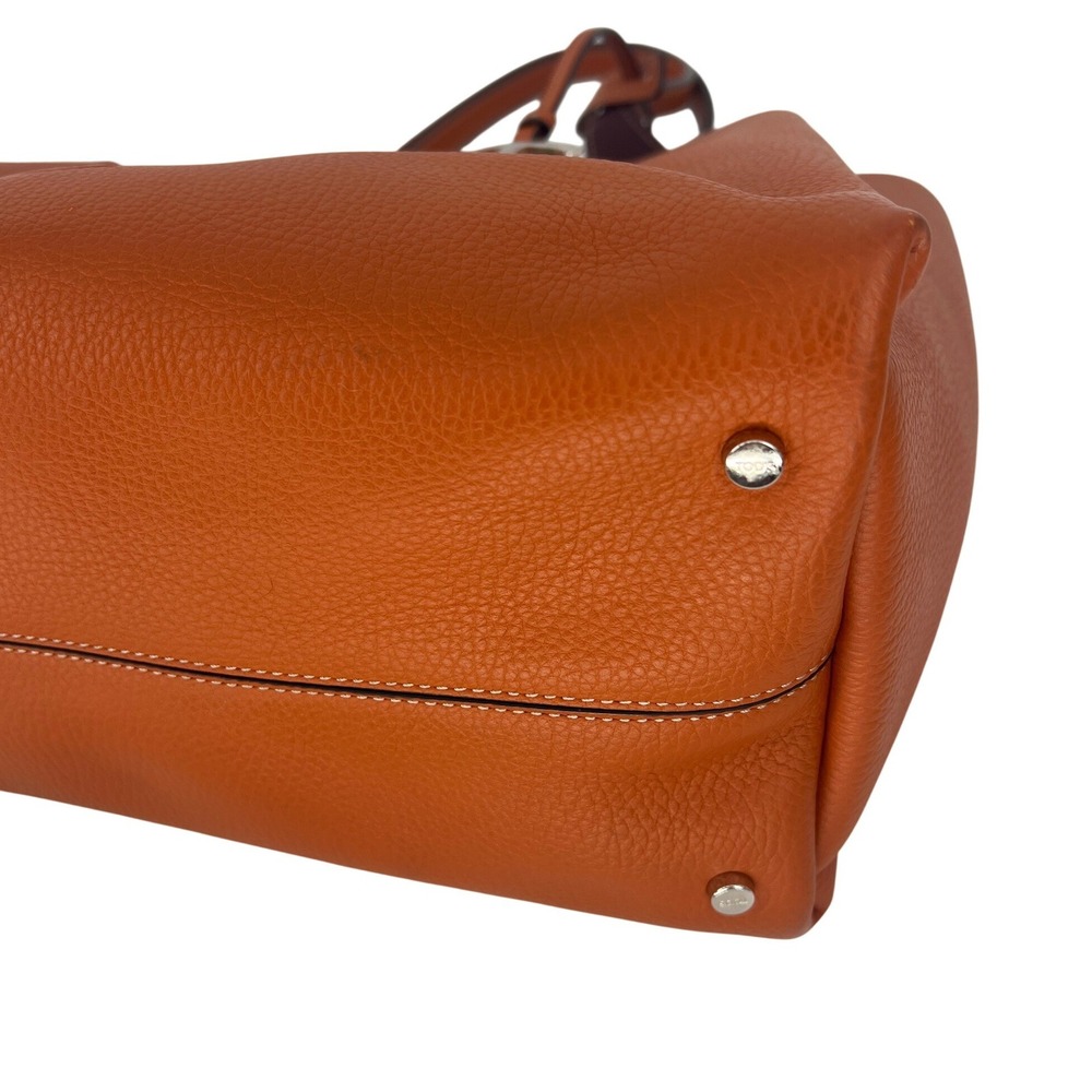 Tod's Medium Leather Tote Bag Orange Burgundy - Picture 13 of 16